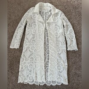 Elegant White Lace Long Cardigan